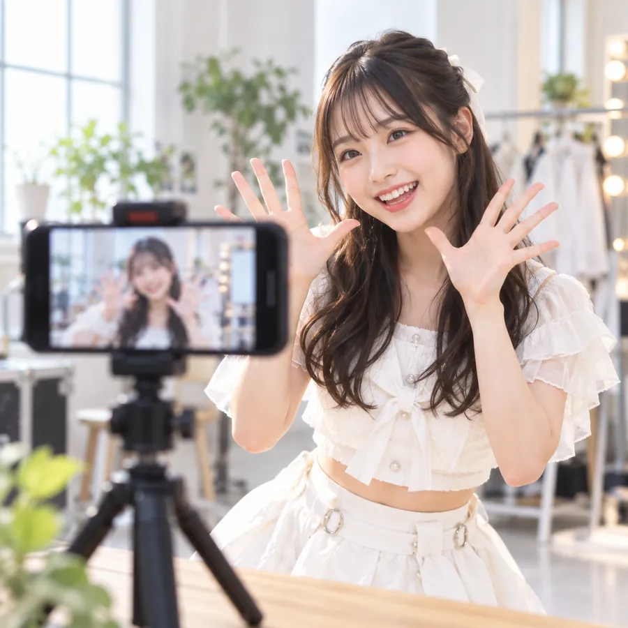 スマートフォンで動画を撮影するメンバー